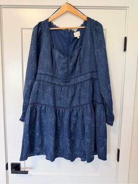 Adelyn Rae Navy Blue Long Sleeve Tiered Dress